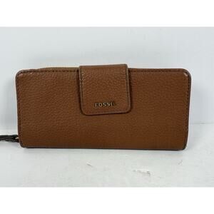 Fossil Madison Zip Clutch Medium Brown Wristlet Leather